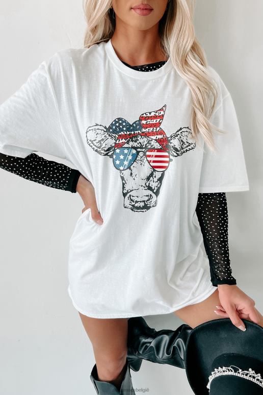 wit a-moo-rica koe grafische t-shirt NanaMacs HPTT1091