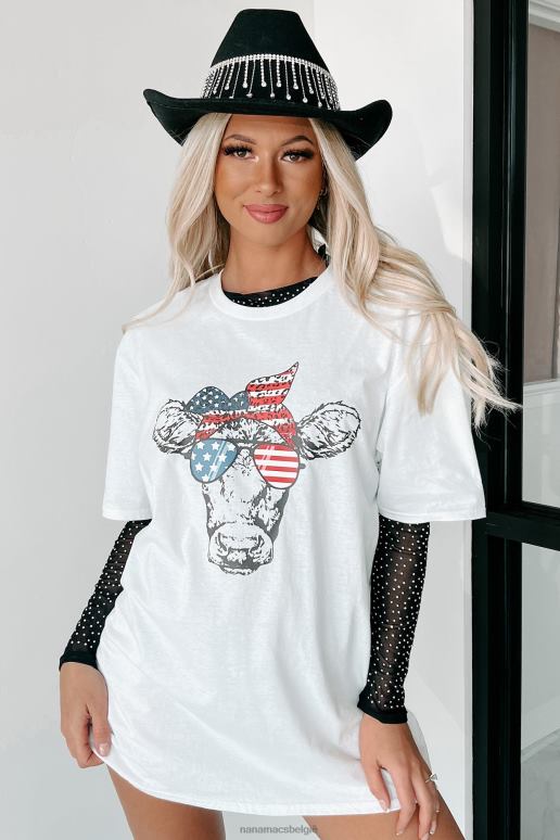 wit a-moo-rica koe grafische t-shirt NanaMacs HPTT1091