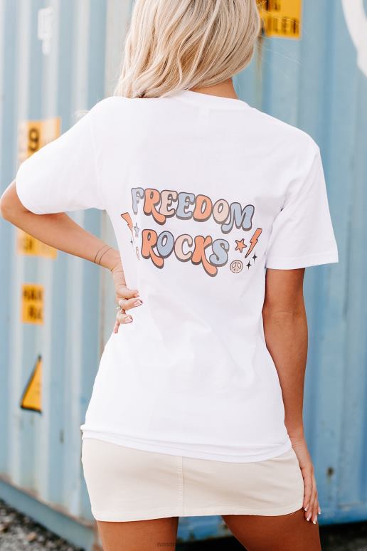 wit rocking out to freedom dubbelzijdig grafisch t-shirt NanaMacs HPTT1087