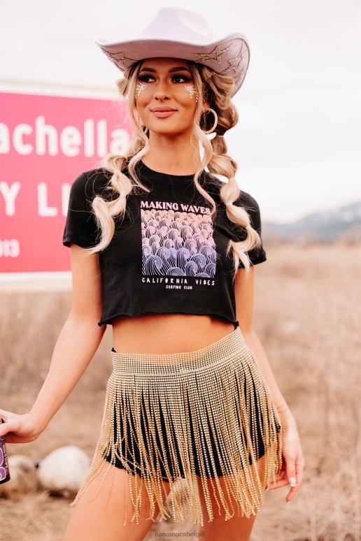 zwart golvend cropped T-shirt met onafgewerkte zoom maken NanaMacs HPTT1095