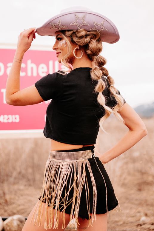 zwart golvend cropped T-shirt met onafgewerkte zoom maken NanaMacs HPTT1095