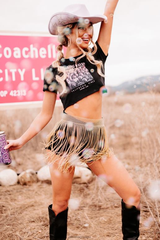 zwart golvend cropped T-shirt met onafgewerkte zoom maken NanaMacs HPTT1095