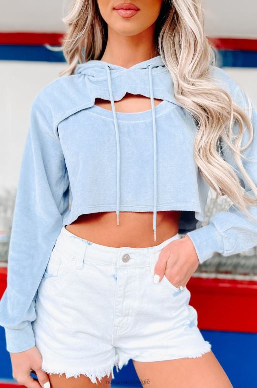 blauw og-stijl uitgesneden cropped velours hoodietop NanaMacs HPTT951