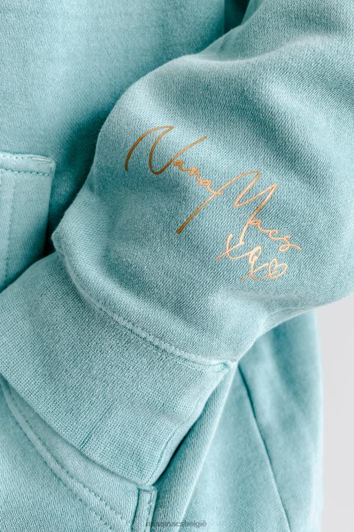 munt/gouden teksthoes xoxo hoodie met vintage wassing en grafische print NanaMacs HPTT1061