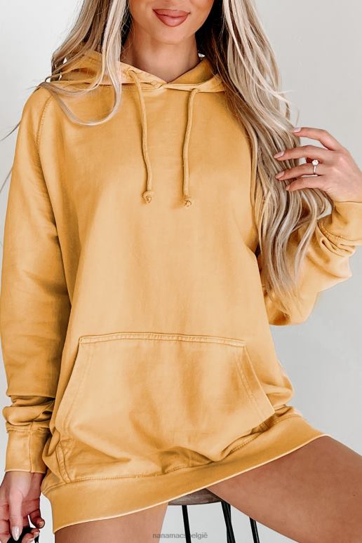 vintage mosterd hoodie met minerale wassing NanaMacs HPTT668