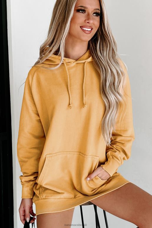 vintage mosterd hoodie met minerale wassing NanaMacs HPTT668