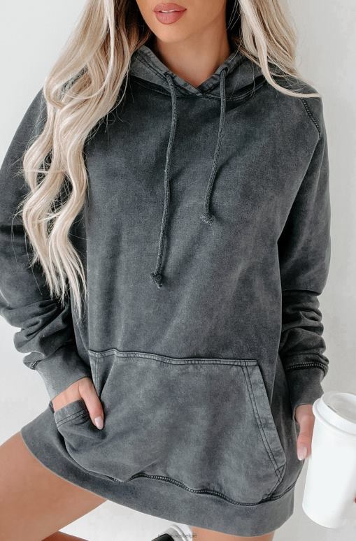 wijnoogst zwart hoodie met minerale wassing NanaMacs HPTT651