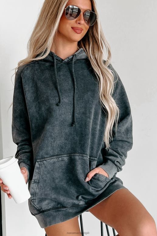 wijnoogst zwart hoodie met minerale wassing NanaMacs HPTT651