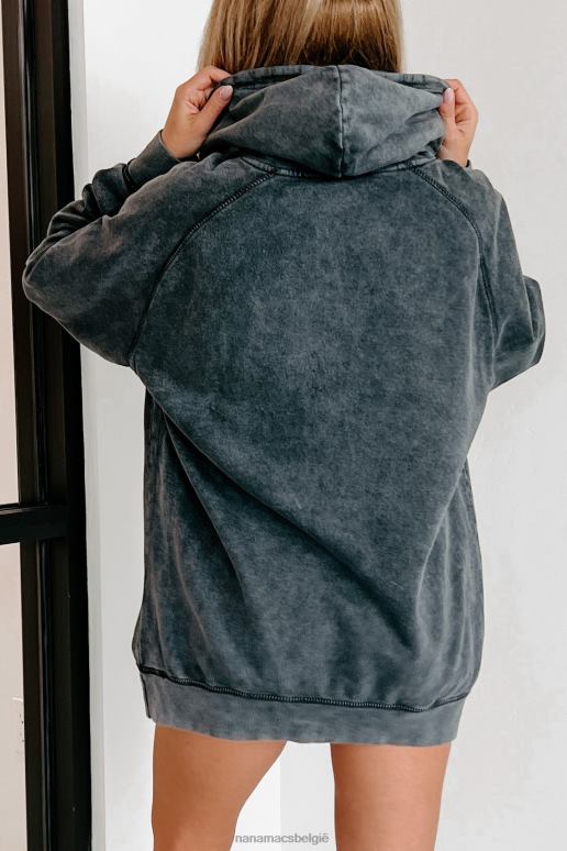 wijnoogst zwart hoodie met minerale wassing NanaMacs HPTT651