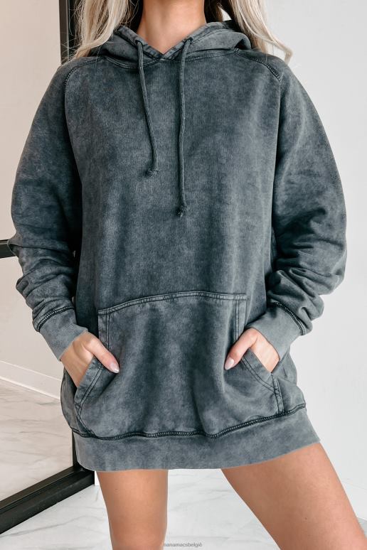 wijnoogst zwart hoodie met minerale wassing NanaMacs HPTT651