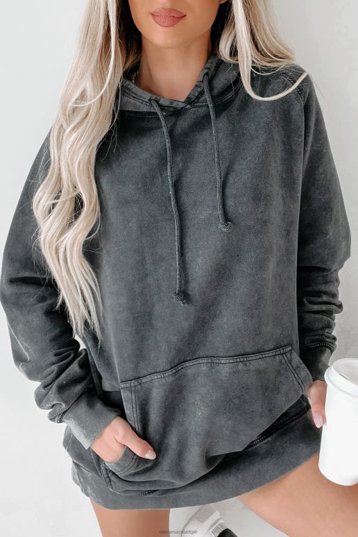 wijnoogst zwart hoodie met minerale wassing NanaMacs HPTT651