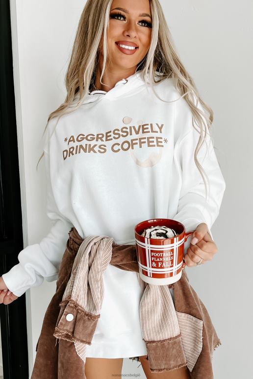 wit drinkt agressief koffie grafische hoodie NanaMacs HPTT3598
