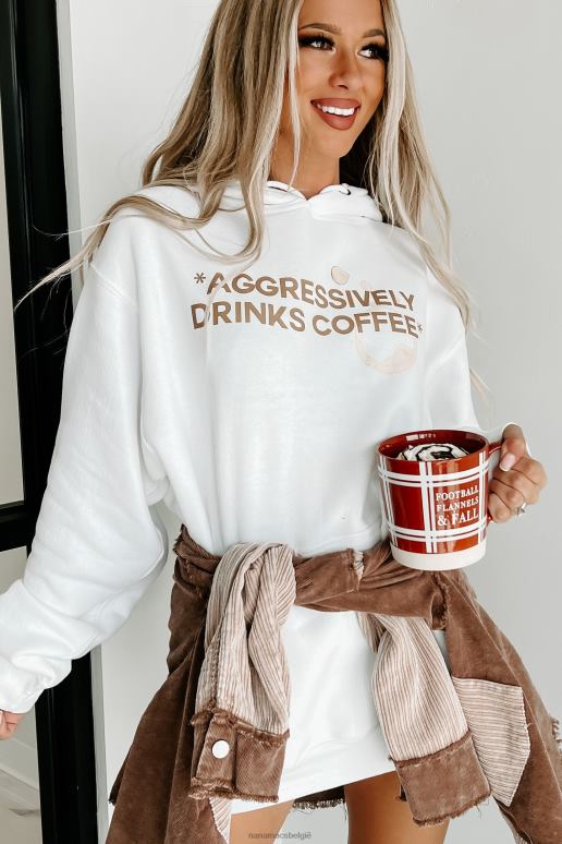 wit drinkt agressief koffie grafische hoodie NanaMacs HPTT3598