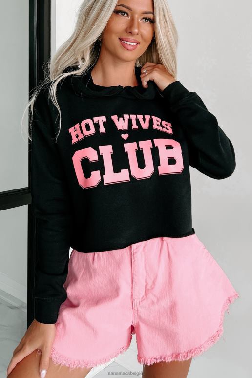 zwart hot wives club cropped grafische hoodie NanaMacs HPTT995