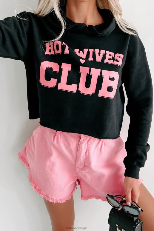 zwart hot wives club cropped grafische hoodie NanaMacs HPTT995