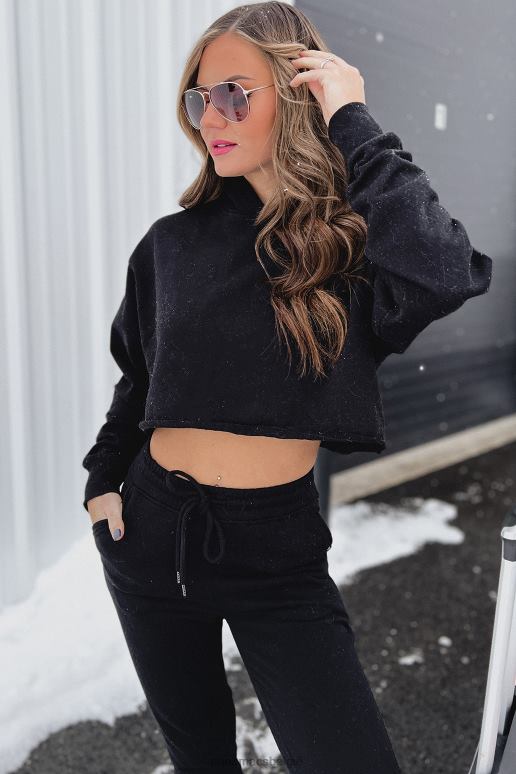 zwart nyla cropped hoodie met onafgewerkte zoom NanaMacs HPTT979