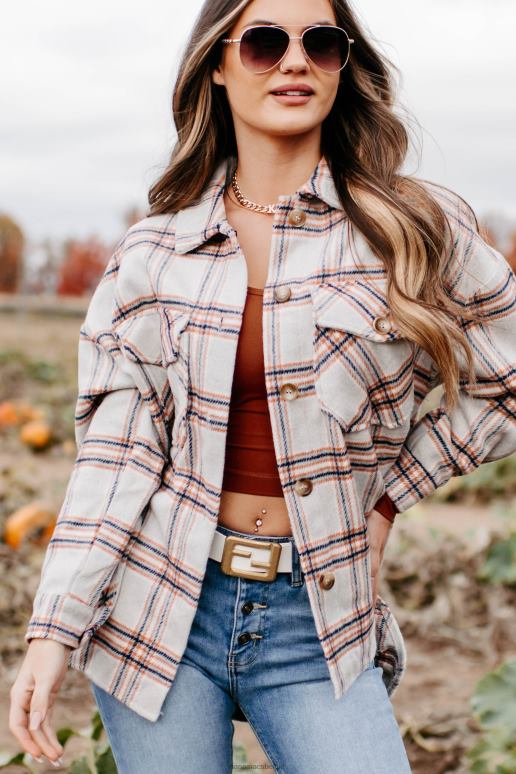 beige blijf op geruite shacket NanaMacs HPTT3665