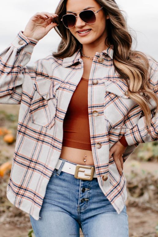 beige blijf op geruite shacket NanaMacs HPTT3665