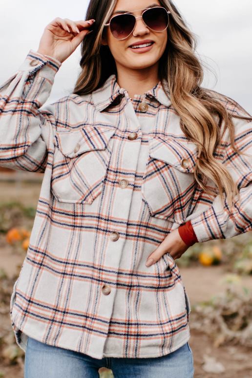 beige blijf op geruite shacket NanaMacs HPTT3665