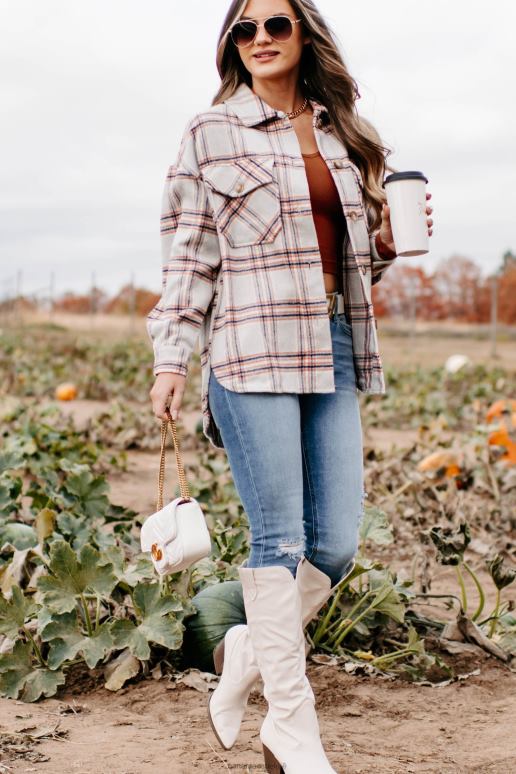 beige blijf op geruite shacket NanaMacs HPTT3665