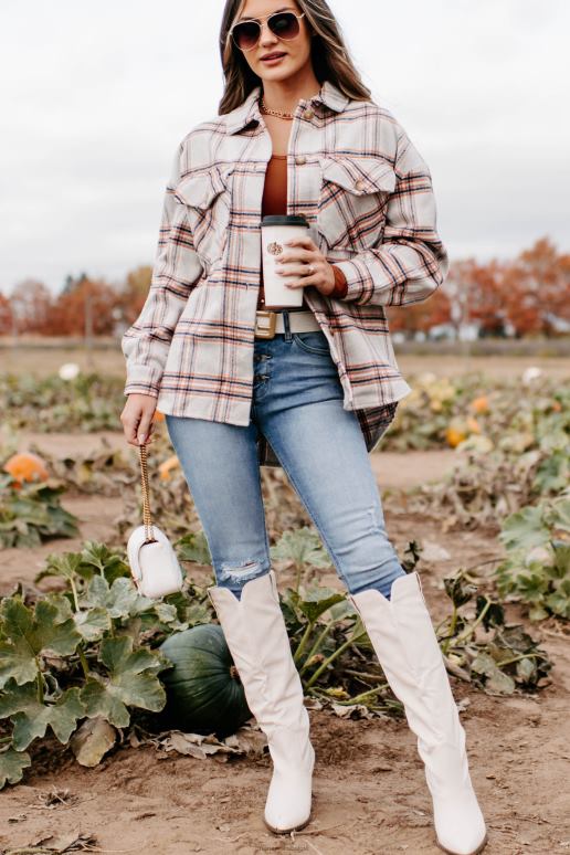 beige blijf op geruite shacket NanaMacs HPTT3665