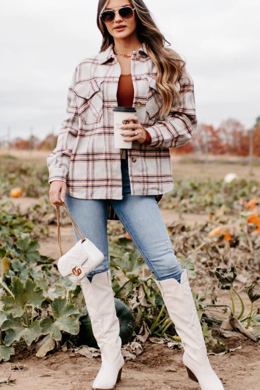 beige blijf op geruite shacket NanaMacs HPTT3665