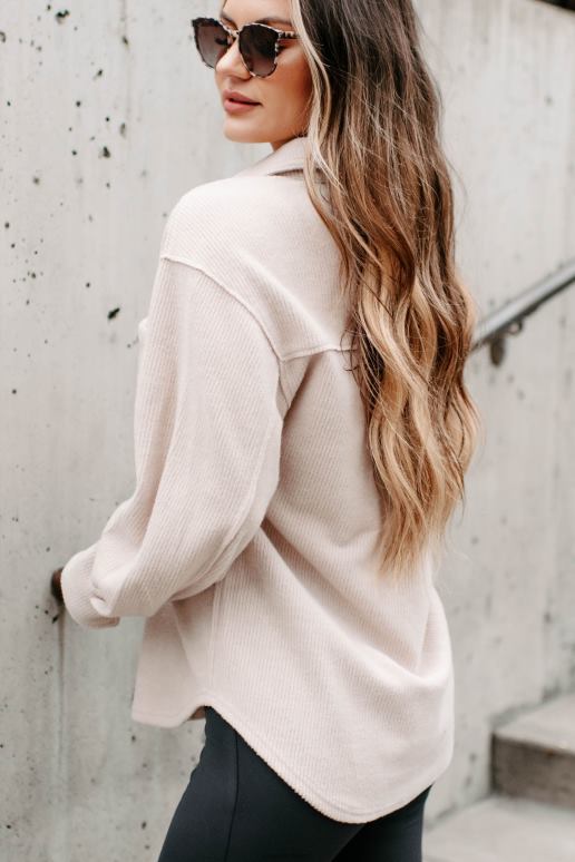 beige briljante basic geribbelde fleece shacket NanaMacs HPTT1777