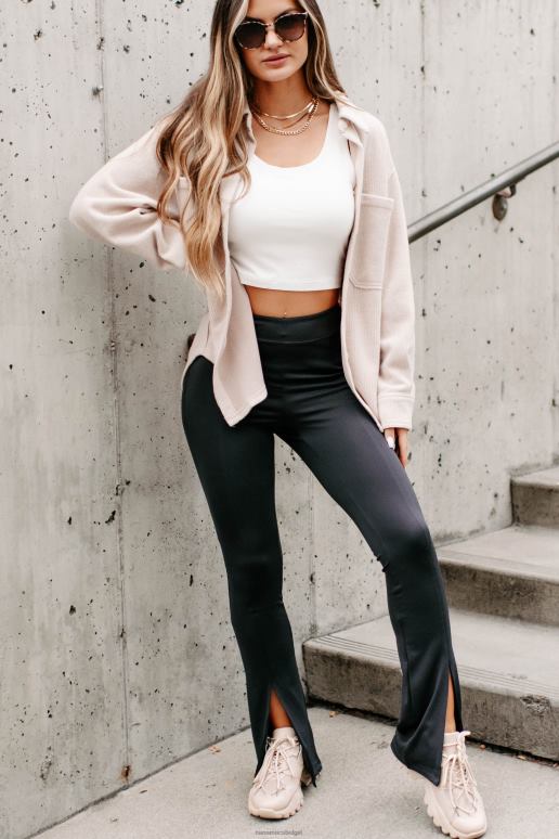 beige briljante basic geribbelde fleece shacket NanaMacs HPTT1777