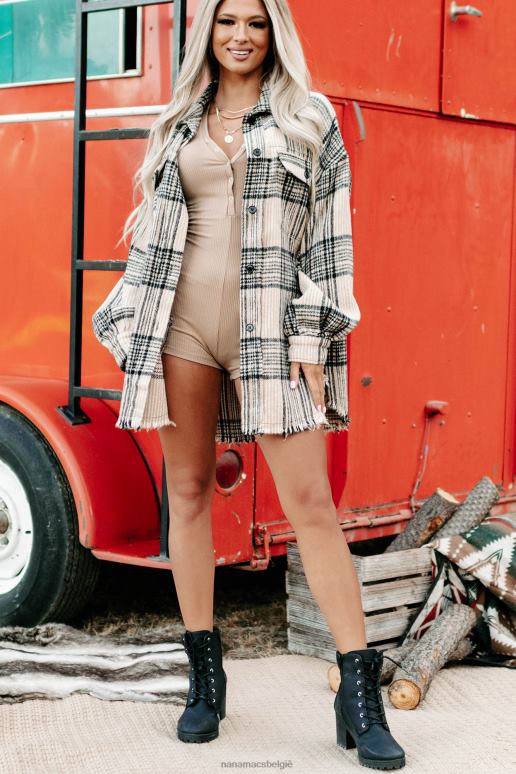 beige verdwalen geruite shacket NanaMacs HPTT3716