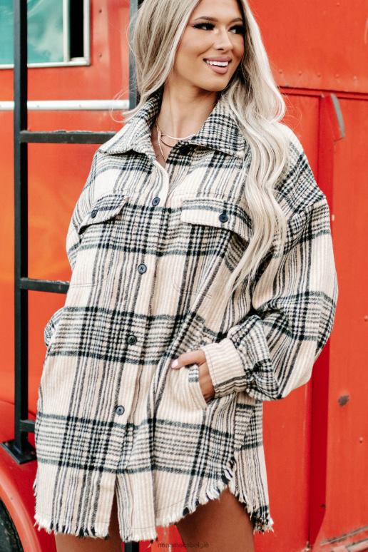 beige verdwalen geruite shacket NanaMacs HPTT3716