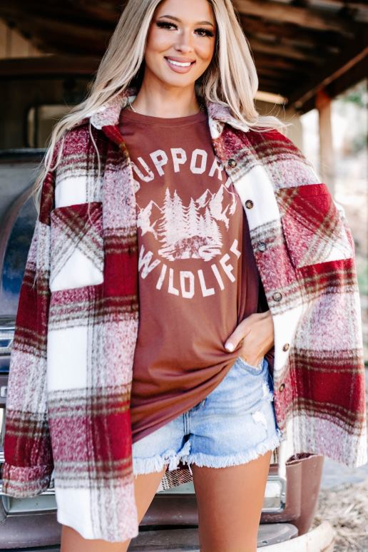 bordeaux zephyr geruite oversized shacket NanaMacs HPTT3714