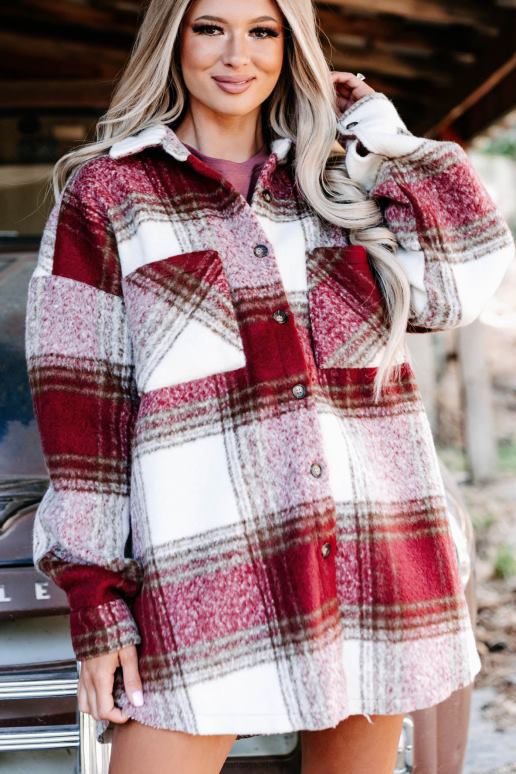 bordeaux zephyr geruite oversized shacket NanaMacs HPTT3714