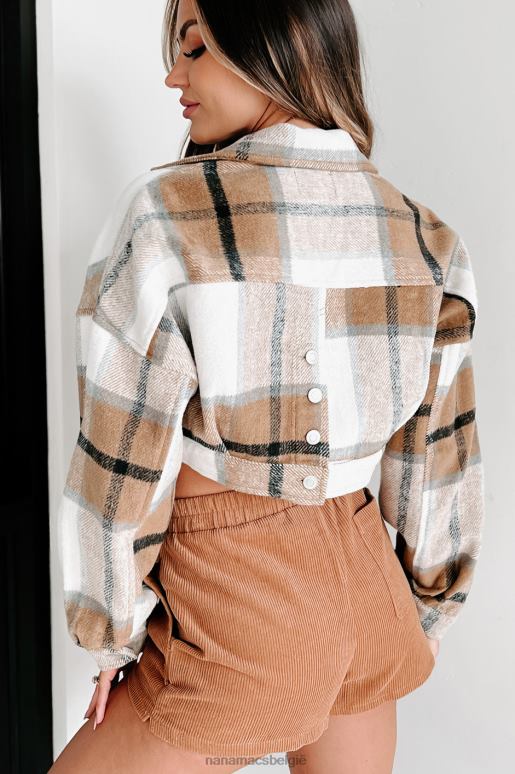 bruin bedekkende sporen geruite bijgesneden shacket NanaMacs HPTT3662