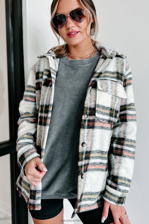 creme roest herfstwensen geruite shacket met capuchon NanaMacs HPTT3694