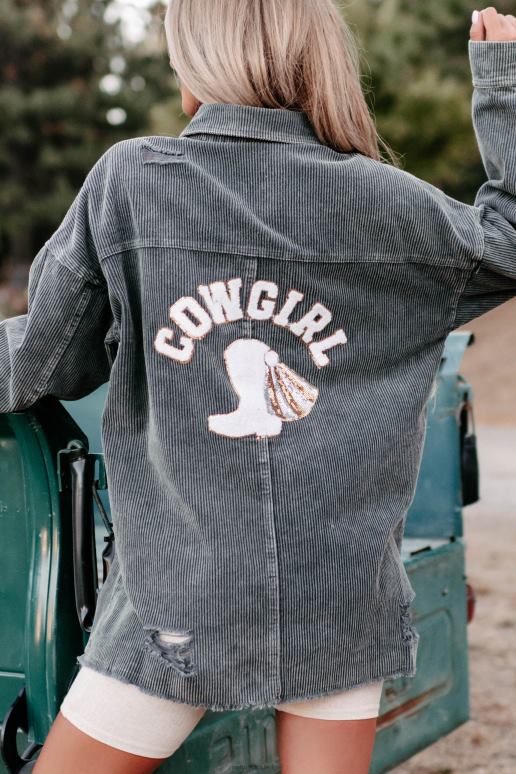 grijs cowgirl alsjeblieft corduroy patch distressed shacket NanaMacs HPTT3711