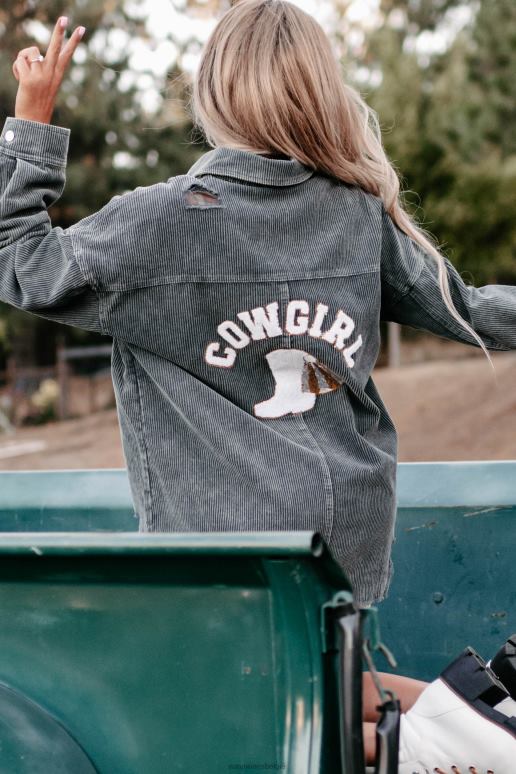 grijs cowgirl alsjeblieft corduroy patch distressed shacket NanaMacs HPTT3711