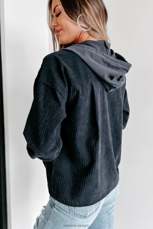houtskool blijvend aanvoelende corduroy shacket met capuchon NanaMacs HPTT3679