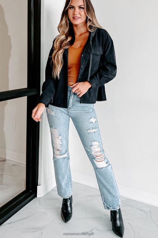 houtskool blijvend aanvoelende corduroy shacket met capuchon NanaMacs HPTT3679