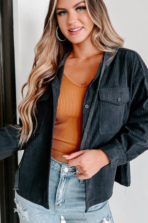 houtskool blijvend aanvoelende corduroy shacket met capuchon NanaMacs HPTT3679