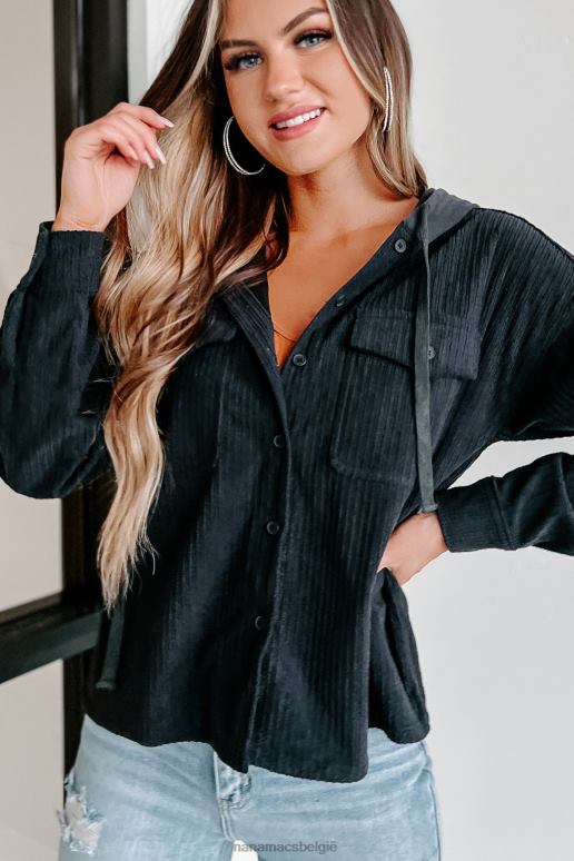 houtskool blijvend aanvoelende corduroy shacket met capuchon NanaMacs HPTT3679