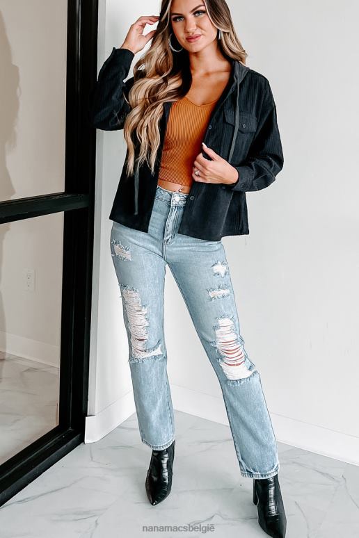 houtskool blijvend aanvoelende corduroy shacket met capuchon NanaMacs HPTT3679