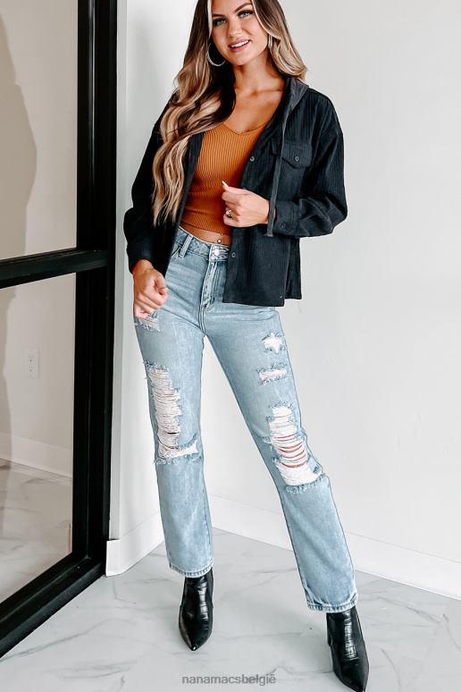 houtskool blijvend aanvoelende corduroy shacket met capuchon NanaMacs HPTT3679