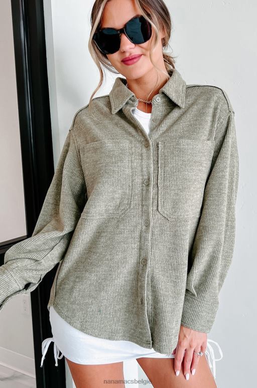 olijf briljante basic geribbelde fleece shacket NanaMacs HPTT3693