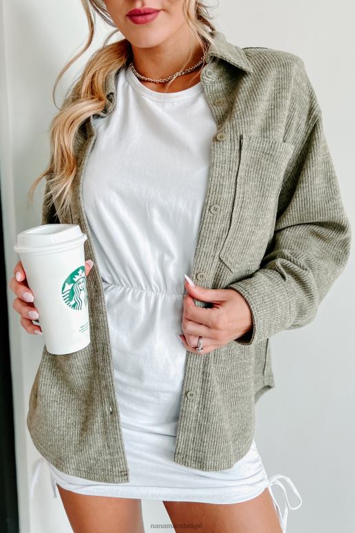 olijf briljante basic geribbelde fleece shacket NanaMacs HPTT3693