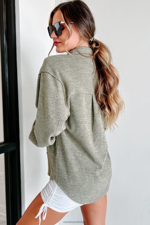 olijf briljante basic geribbelde fleece shacket NanaMacs HPTT3693