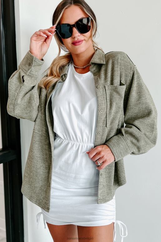 olijf briljante basic geribbelde fleece shacket NanaMacs HPTT3693