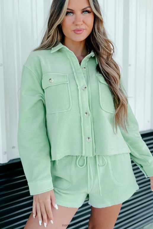 pistache belooft gehouden geborsteld fleece crop shacket NanaMacs HPTT1657