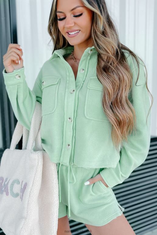 pistache belooft gehouden geborsteld fleece crop shacket NanaMacs HPTT1657