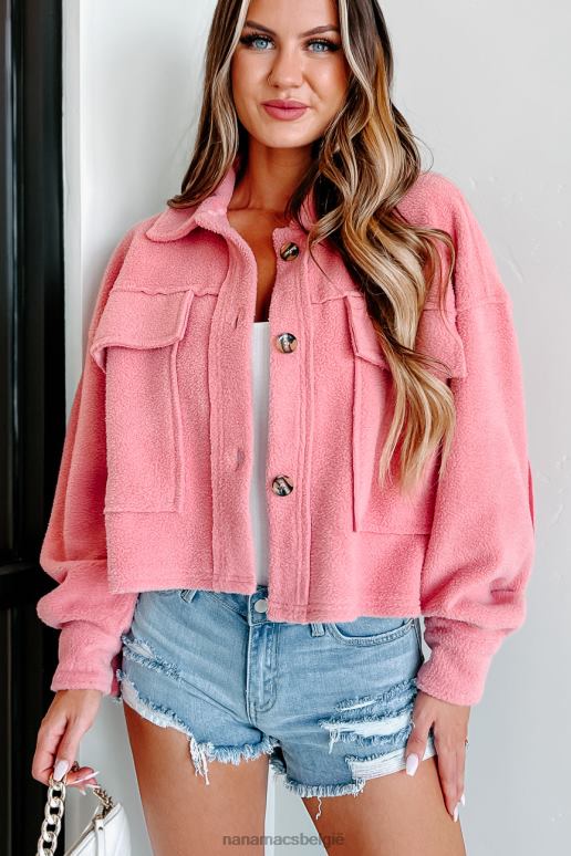 roze inkapselende vreugde geborstelde fleece shacket NanaMacs HPTT3704