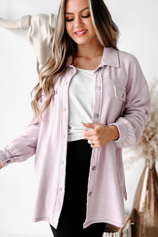 roze open vragen fleece shacket met geruit contrasterend paneel NanaMacs HPTT3663